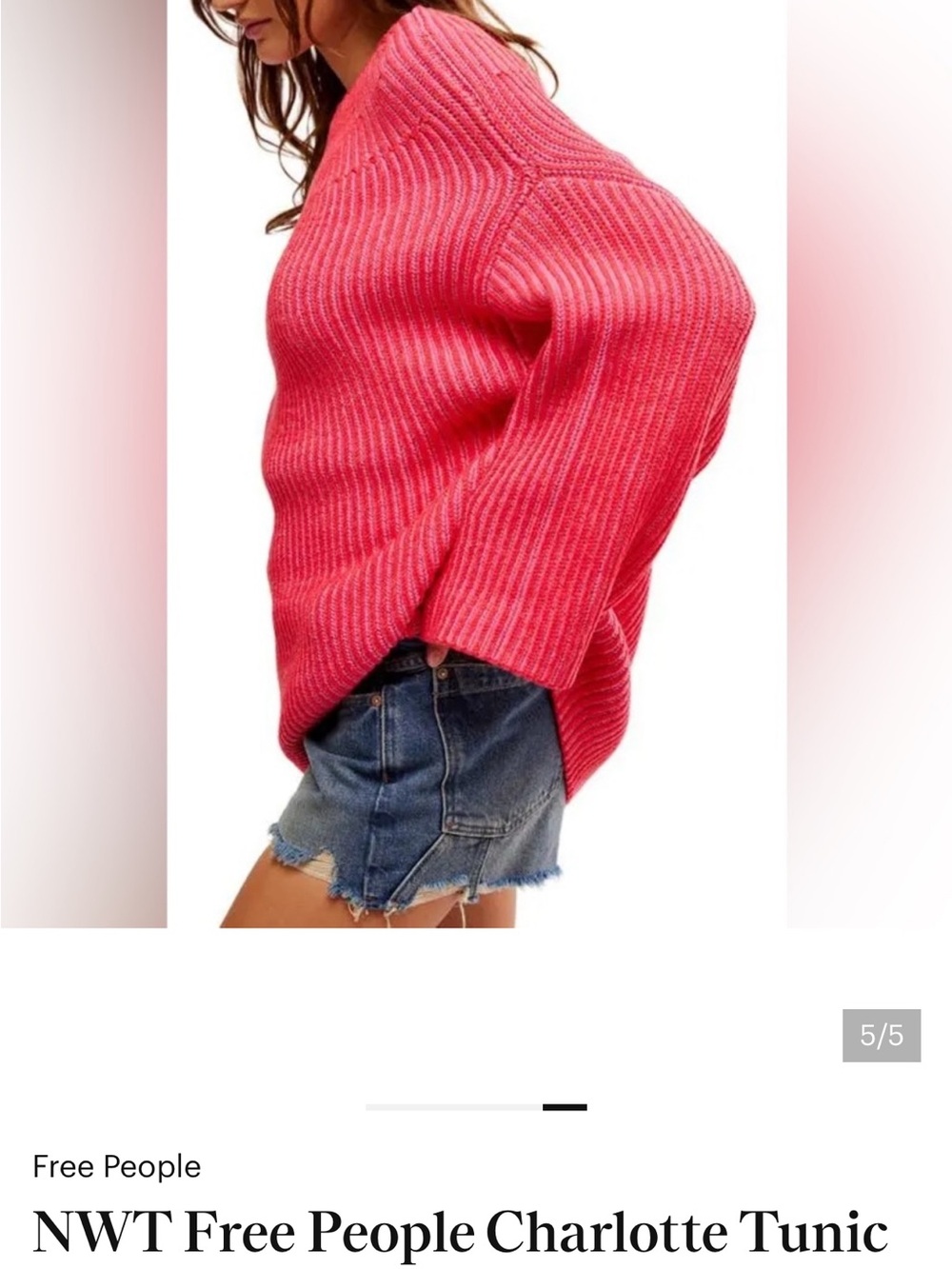 Free People Ribbed Crew Tunic Sweater - Bright Pink